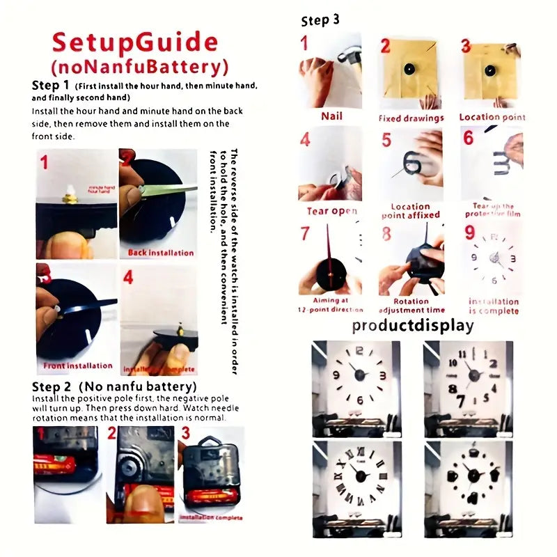 Modern 3D Wall Clock – Acrylic Sticker Design, Silent Movement (40cm Diameter)